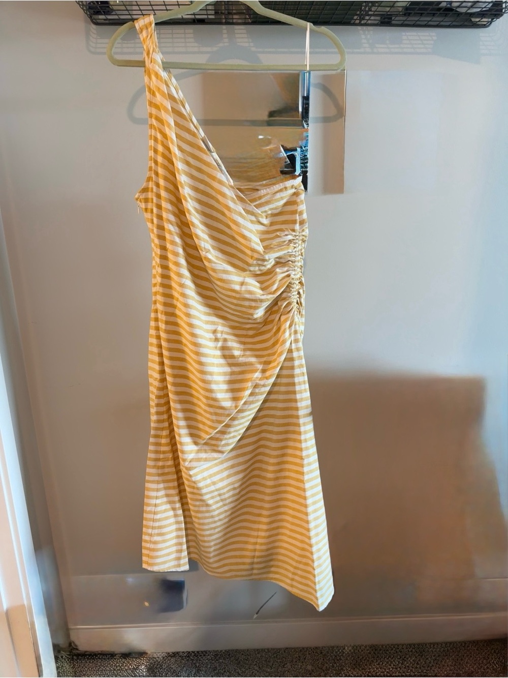 a new day Yellow and White Striped One-Shoulder Ruched Dress